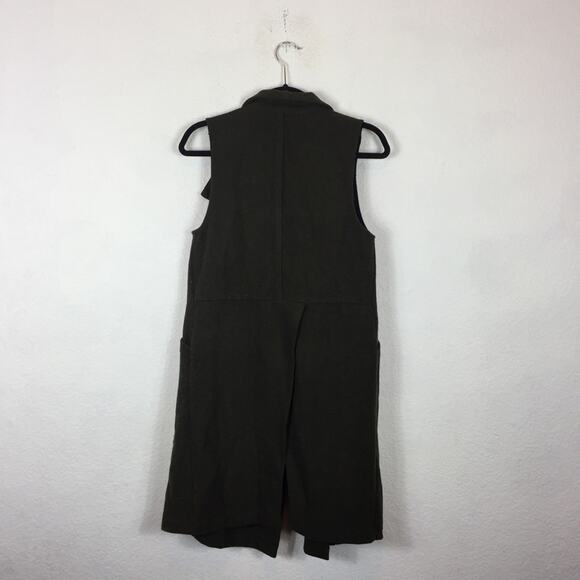 BCBGeneration Green Wool Long Open Front Military Duster Vest Size Small - Picture 11 of 12